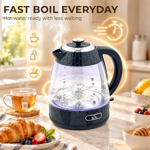 HOMCOM Kettle and Toaster Set, 1.7L 3000W Rapid Boil Jug Kettle, Blue