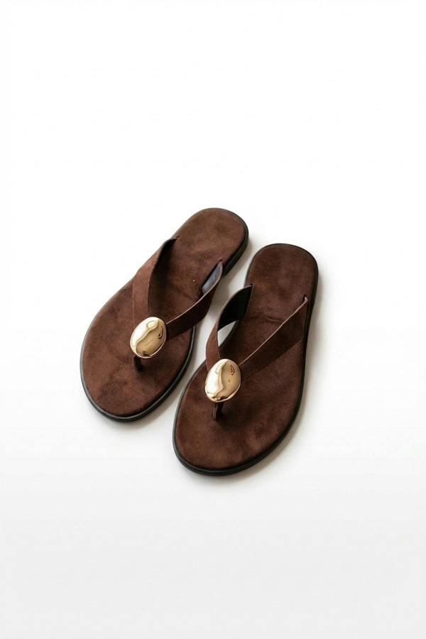 Thea Womens Gold Trim Thong Flat Sandals - ALIEN_wb