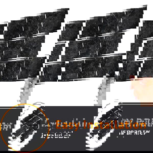 WALPLUS WT1901 - Black Marble Stone Tile Sticker 6 x 12 inches / 15.4 x 30.5 cm  - 12pcs in a pack