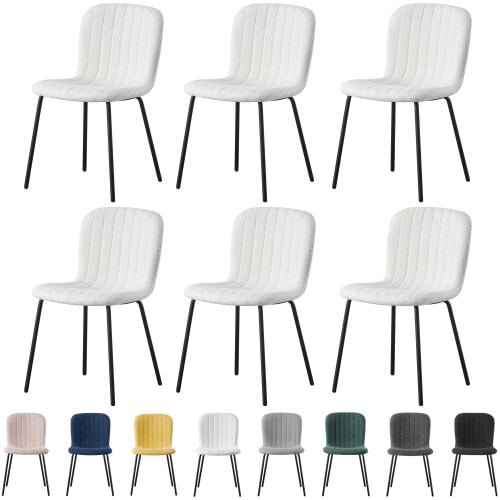 Set of 6 Teddy Faux Fur Stitched Design Dining Chairs Bella