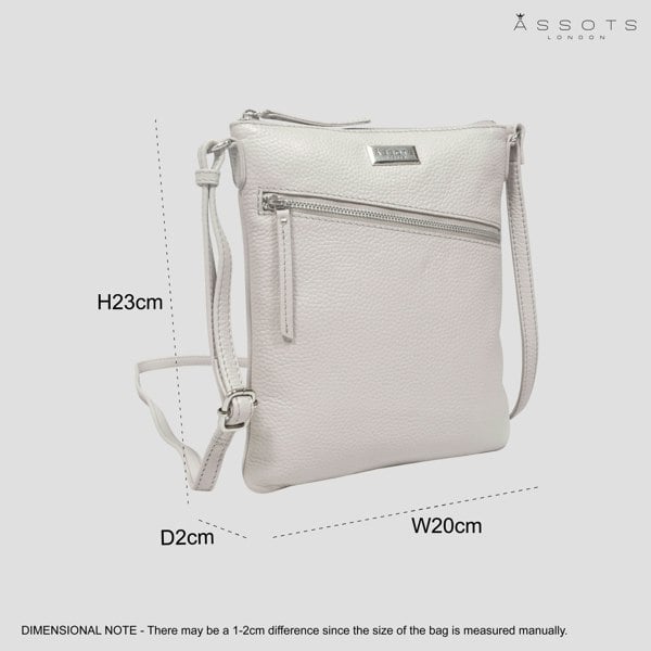 Assots London 'ROSY' Light Ice Grey Pebble Grain Soft Real Leather Crossbody Bag
