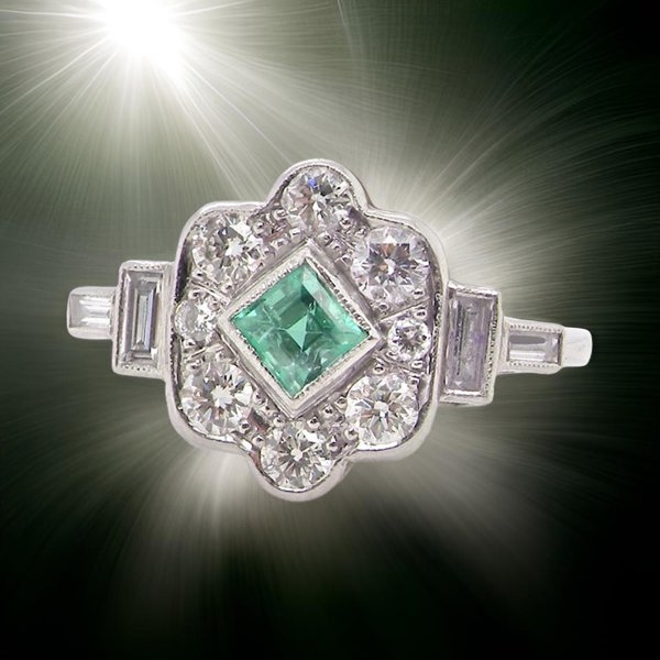 Vintage Tom An Art Deco style Emerald and Diamond ring