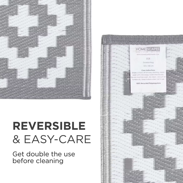 HOMESCAPES Outdoor Rug Luxury Waterproof Reversible Recycled, For Garden, Zoe Geometric