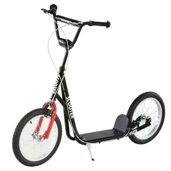 Black kids kick scooter with adjustable handle, anti-slip deck, dual brakes, rubber tires
