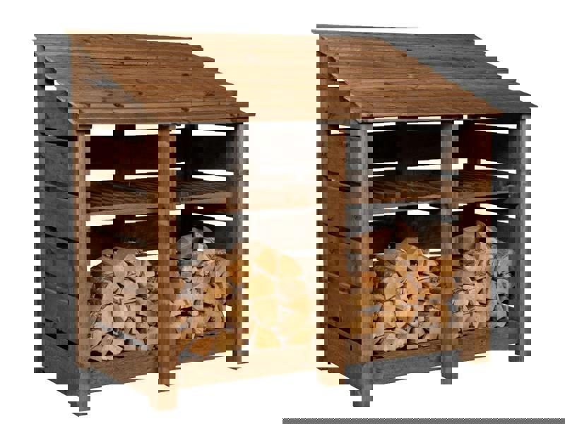 Arbor Garden Solutions Slatted Wooden Log Store with Shelf W-146cm, H-126cm or 180cm, D-88cm - Brown Finish