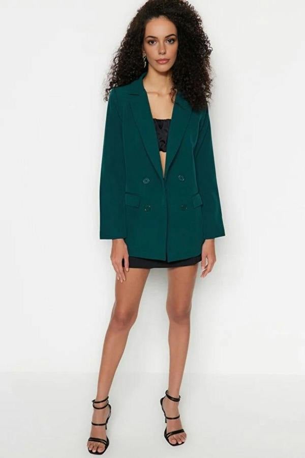 WOVCOR Lined Woven Blazer Jacket with Button Detail