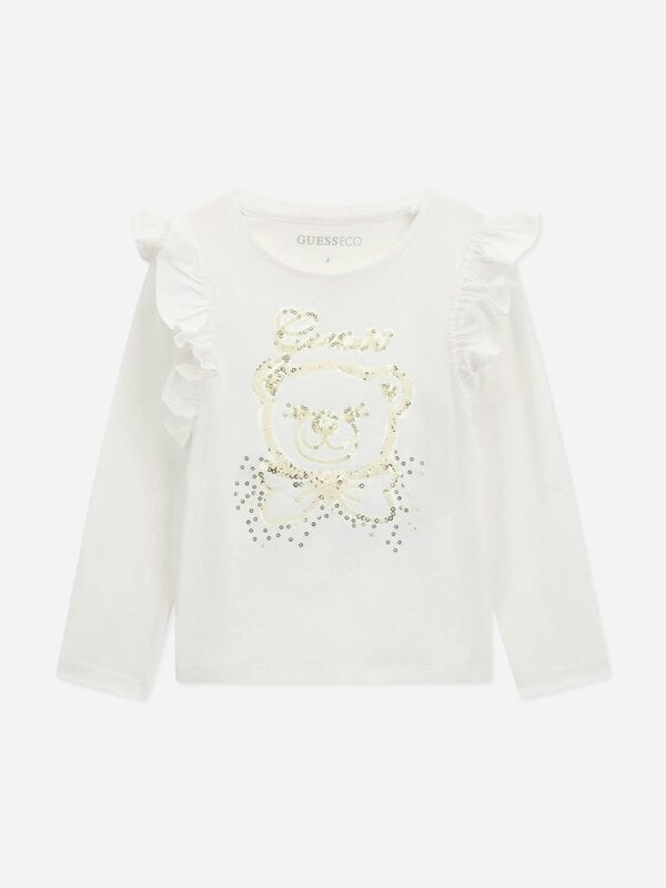 Guess Girls Long Sleeve Bear Logo T-Shirt in White