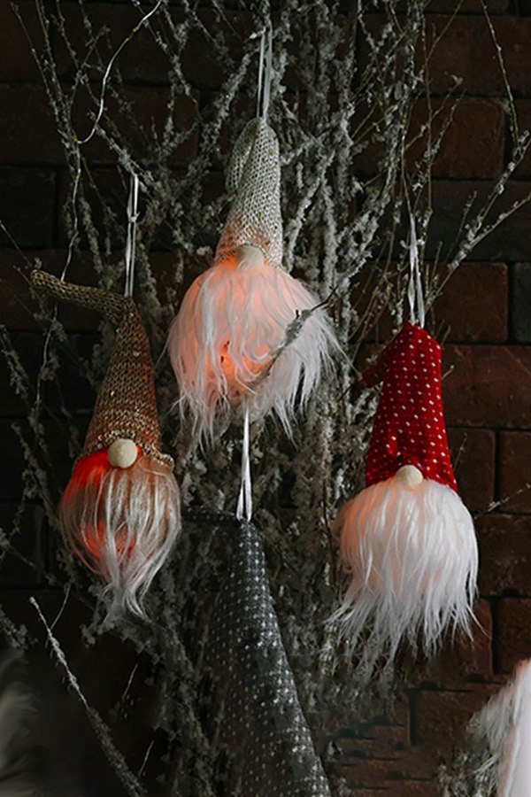 Living and Home 4 Pieces Christmas Tree Santa Gnome Ornament with Light