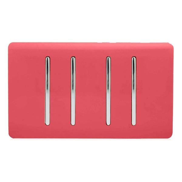 Trendi Switch 4 Gang 1 or 2 Way Light Switch in Strawberry Red