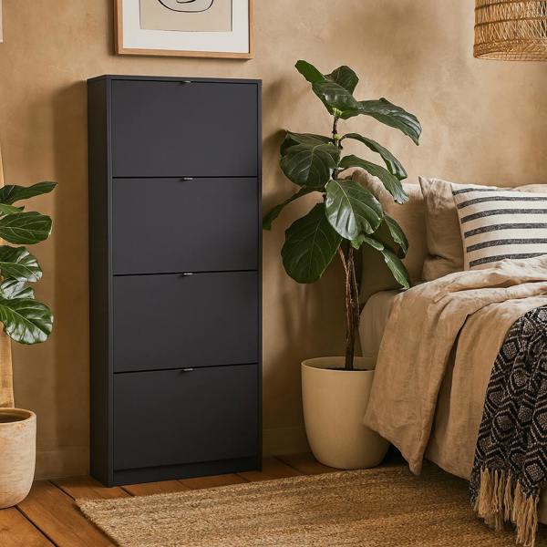 Wyld Haus Prague Black Shoe Cabinet 4 Flip Down Doors