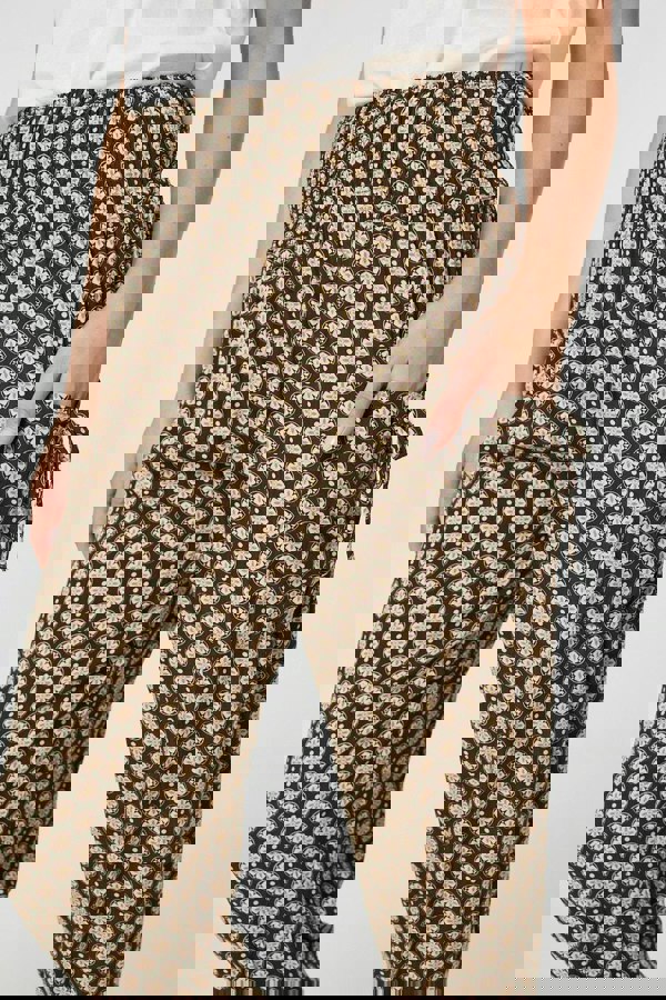 Khaki | Mosaic Print High Waist Harem Trousers