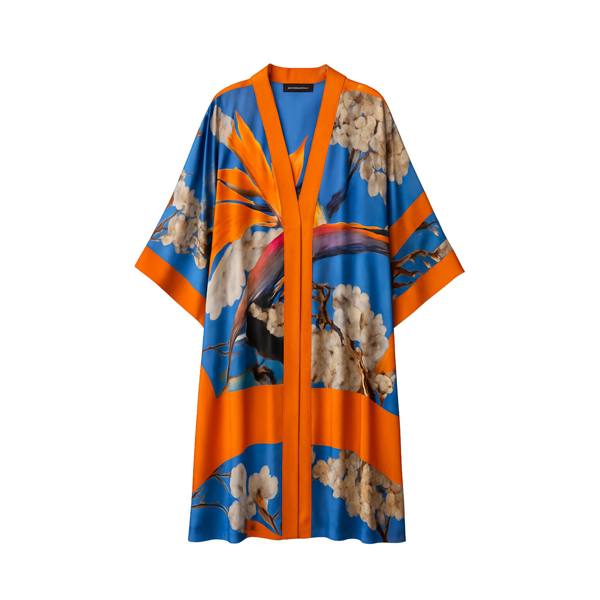 Bird of Paradise White Blue Cherry Blossom Silk Kimono