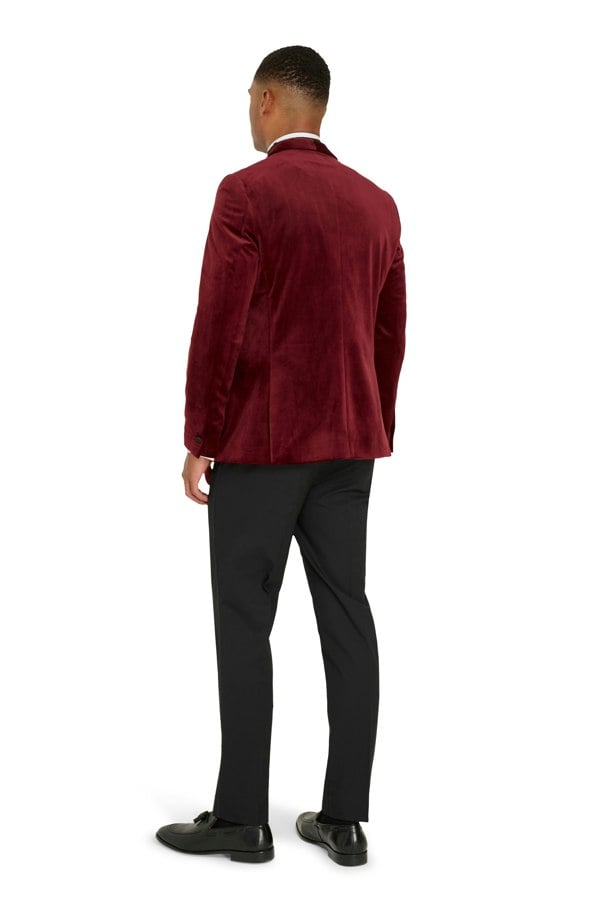 Harry Brown London Leo Velvet Tuxedo Dinner Jacket with Shawl Lapel Detail in Burgundy