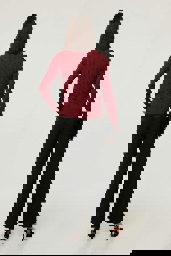 Red | Heart Textured Slim Long Sleeve Cardigan