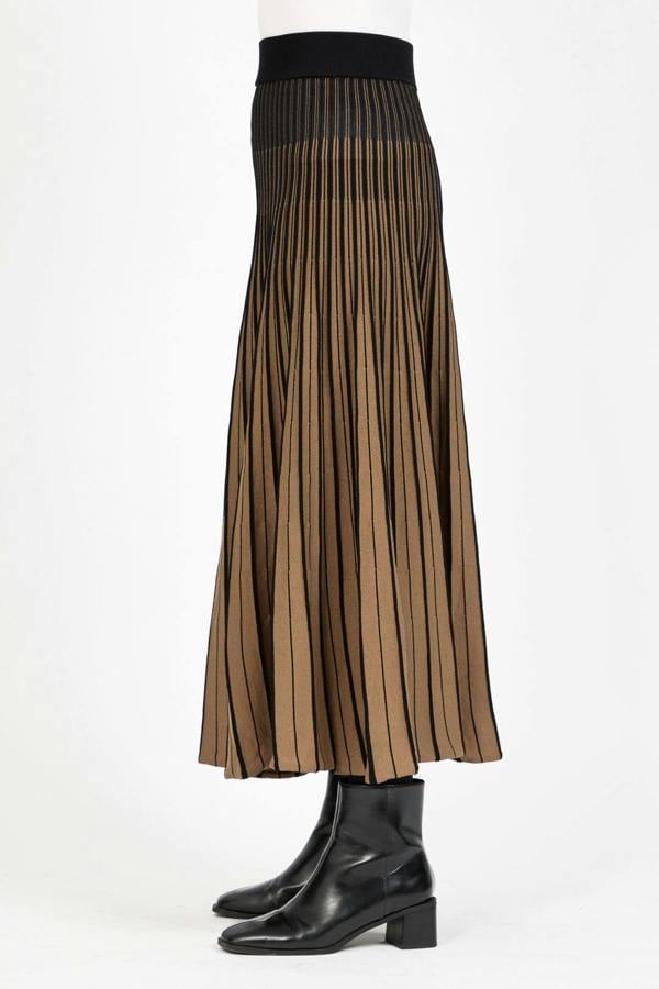 Mudflower Stripe Knitted Pleated Skirt