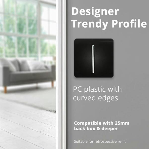 Trendi Switch 1 Gang 1 or 2 way Rocker Light Switch in Piano Black