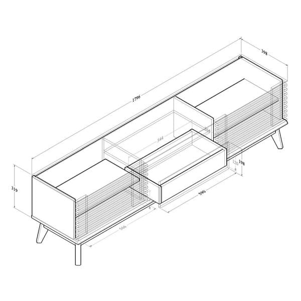 All internal and external dimensions of the tv cabinet.