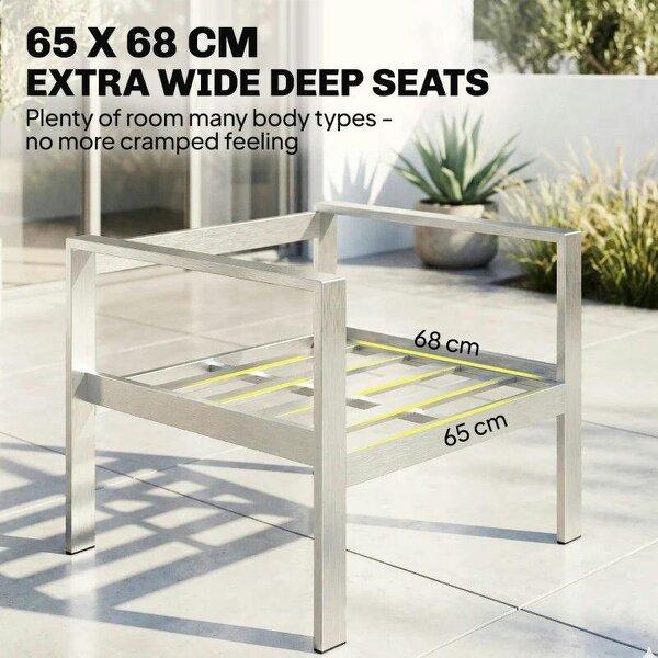 4 Seater Garden Furniture Set, Extra Wide Deep Garden Sofa Set with Olefin Cushions, Brushed Aluminium Frame, Dark Grey
