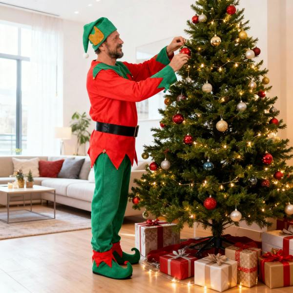 One Size Adult Unisex Christmas Elf Fancy Dress Costume with Hat, Shoes, Belt and Trousers image 9