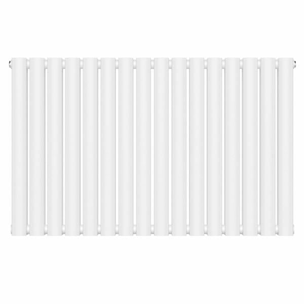 MYHOMEWARE White 960 x 600 mm Modern Horizontal Column Designer Radiator Oval Double Panel Radiator Heater