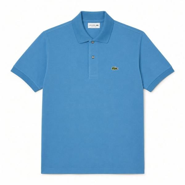 Lacoste classic fit polo shirt in azure blue cotton pique with embroidered crocodile logo.