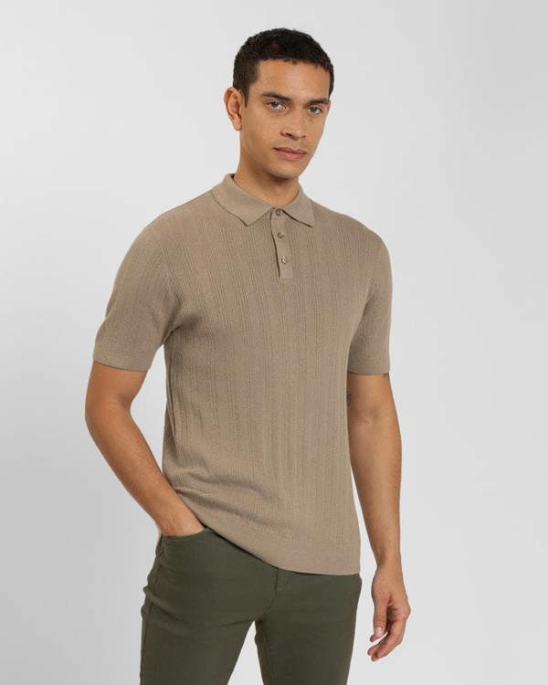 Steel & Jelly Textured Stripe Short Sleeve Polo Shirt