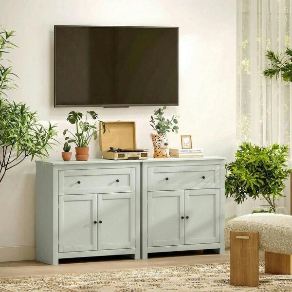 Sideboard Storage Cabinet, Modern Kitchen Cupboard with Adjustable Shelf, Drawer and Double Doors, Green