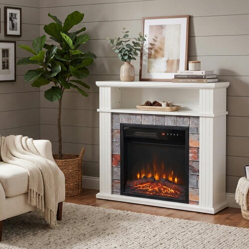 HOMCOM Freestanding Electric Fireplace Suite, 1800W, Open Shelf, LED Flame