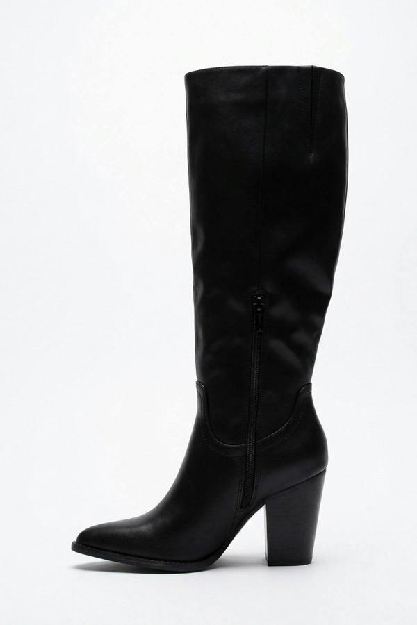 ikrush Mercedes Faux Leather Knee High Block Heel Boots