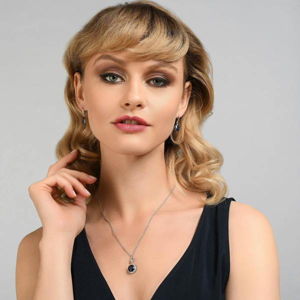 Pear Drop Earrings with Blue Cubic Zirconia Stones - namana.london