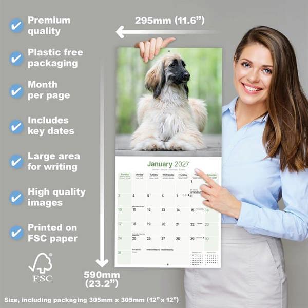 Afghan Calendar 2027, Wall Calendars, Month To View, Dogs, Gift