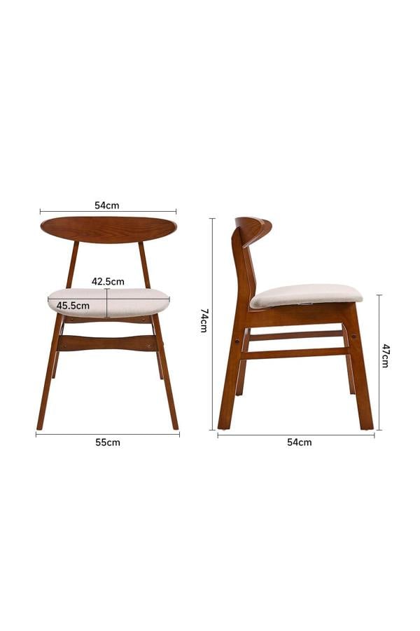Living and Home 2 x Wooden Frame Linen Dining Chair