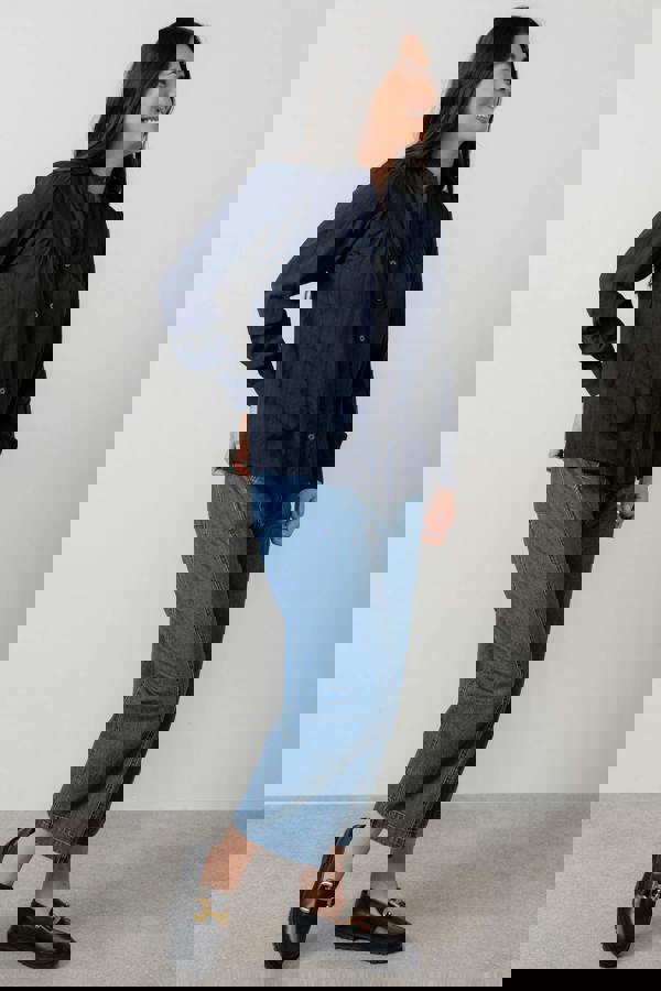 Lily & Me Wayfaring Cotton Check Blouse Navy