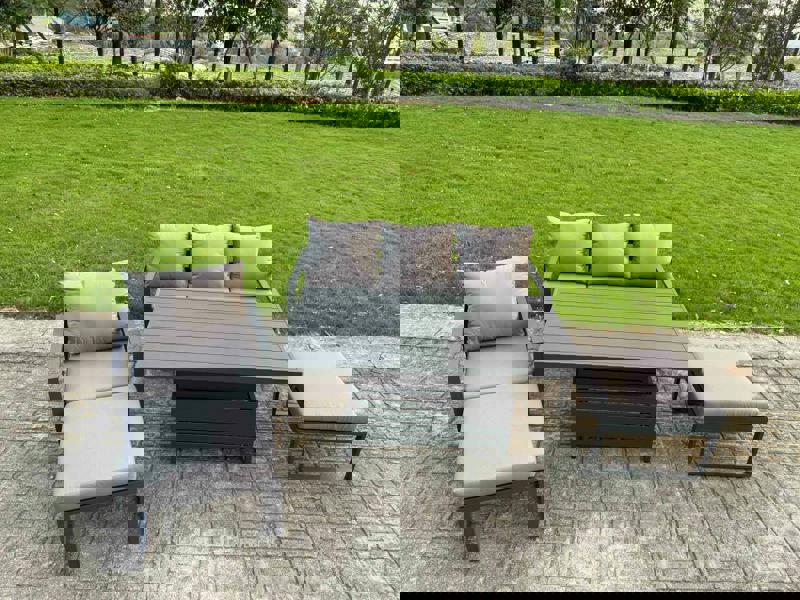 Fimous 6 Seater Aluminium Garden Furniture Set with Adjustable Rising Dining Table - Dark Grey