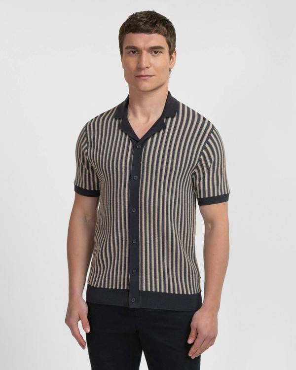 Steel & Jelly Woodford - Textured Stripe Knitted Short Sleeve Shirt