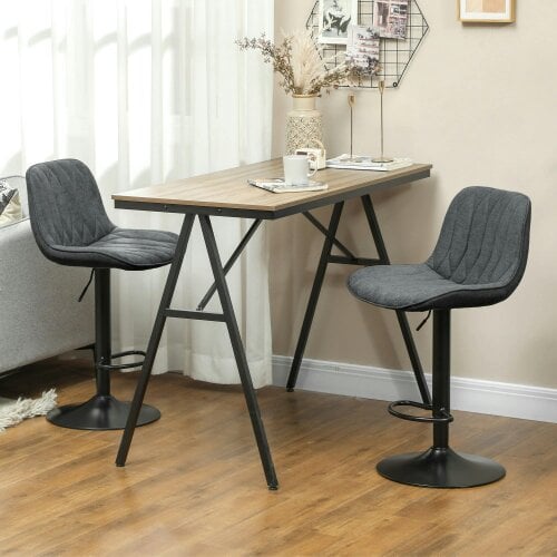 Wyld Haus Likaha Fabric Charcoal Grey Linen Look Bar Stools Set Of 2