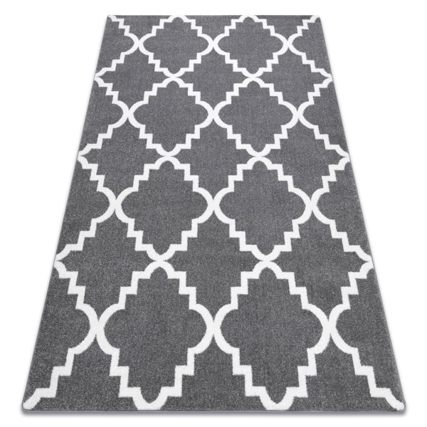 RugsX Sketch Rectangular Rug - Grey & White Moroccan Style Quatrefoil