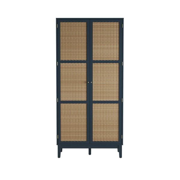 Wyld Haus Waterford Blue Oak Wood and Rattan 2 Door Wardrobe