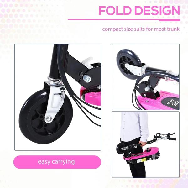 Pink foldable electric kids scooter fold design with rear wheel and carry-ready stance