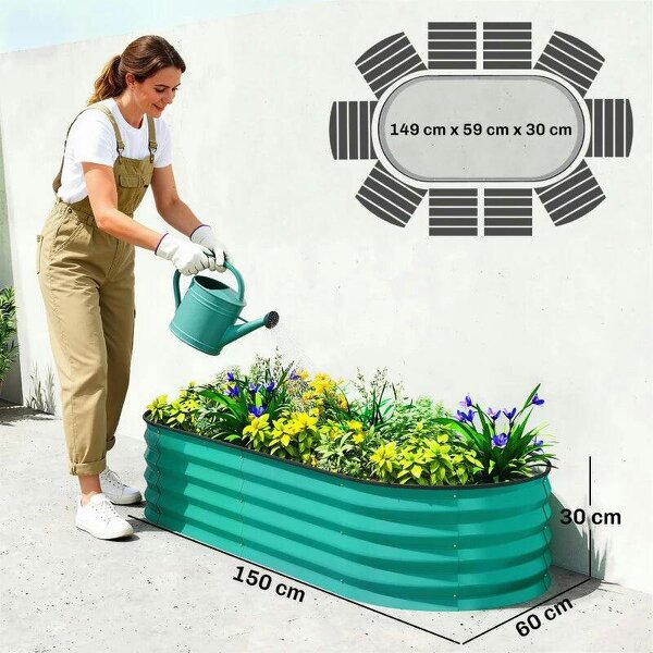 Set of Two 150 x 60cm Steel Planters - Green