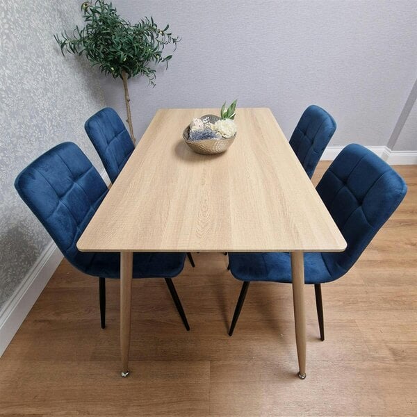 Kosy Koala Modern Wood Effect Dining Table Set With 4 Blue Velvet Chairs Dining Room Furniture