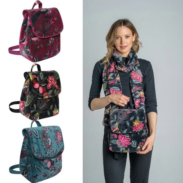 Earth Squared Printed Velvet Backpack – Floral Design, Cotton Velvet, Recycled Lining
