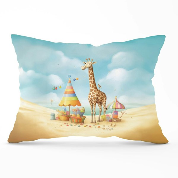 Warren Reed Giraffe On A Beach Holiday Cushions