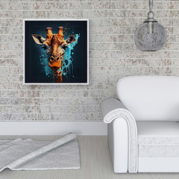 Warren Reed Blue Giraffe Face Splash Art Framed Canvas