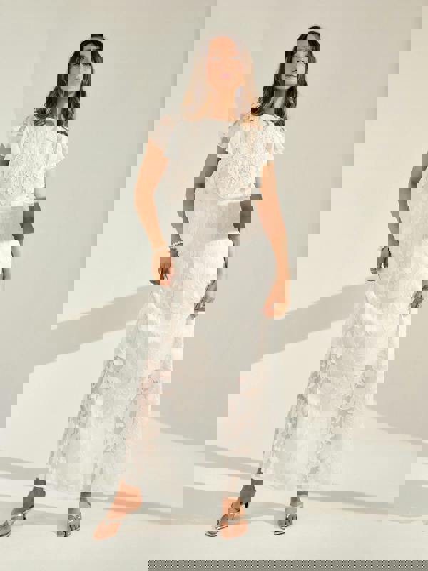 GWD Zoey Sparkle Embellished Floral Cream Maxi Dress