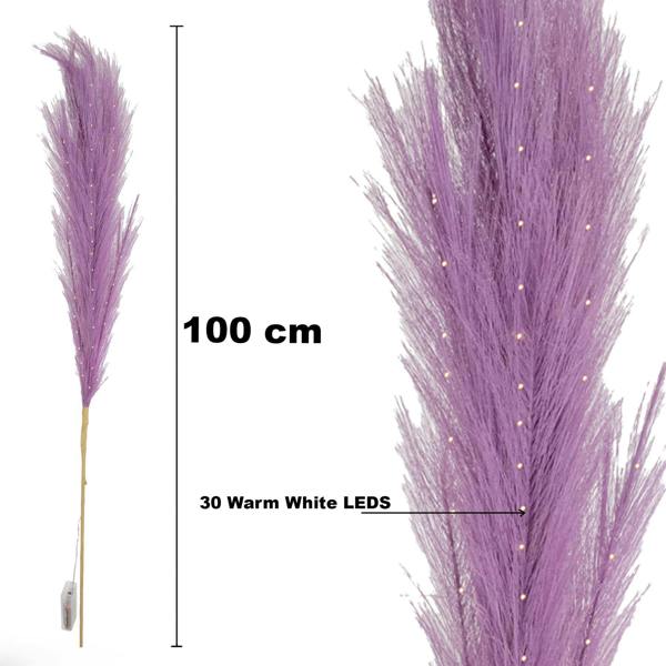1cm Purple Pampas Grass with Warm White LEDs, Battery-Operated Decorative Stem for Indoor Displays image 3