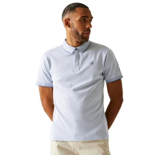 Regatta Mens Tiver Striped Polo Shirt - Skyway/White