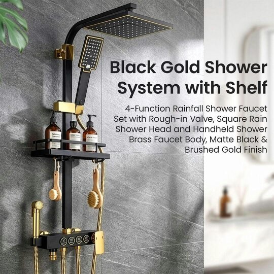 Havendro Exposed Shower mixer Taps Black Bathroom Twin Head Square Bar set Wall Mounted