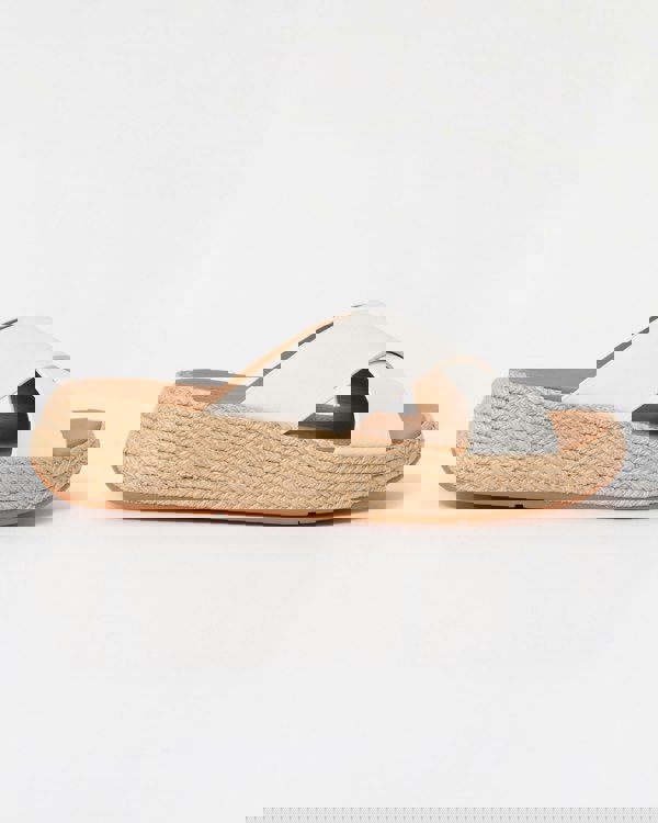 FitFlop Womens F-Mode Espadrille Leather Flatform Cross Slides - Urban White 194