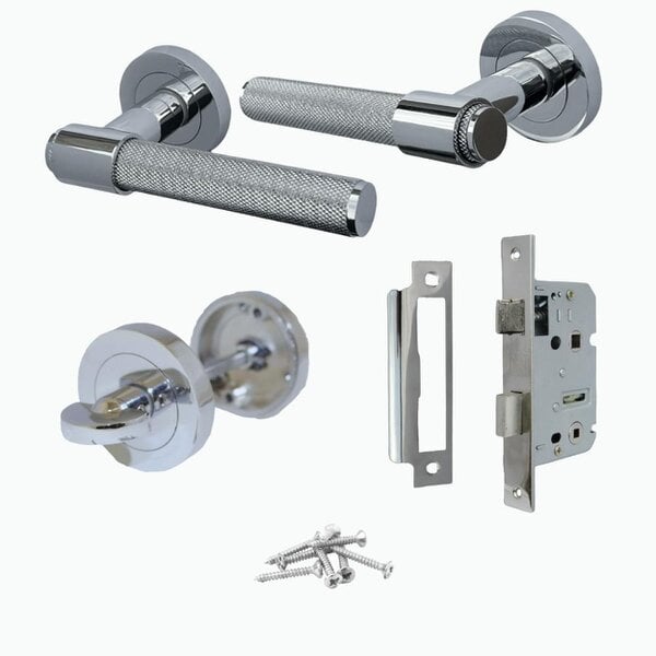 EDH Door Hardware Knurled Polished Chrome Door Handles – Internal Lever Handle Packs with Fixings